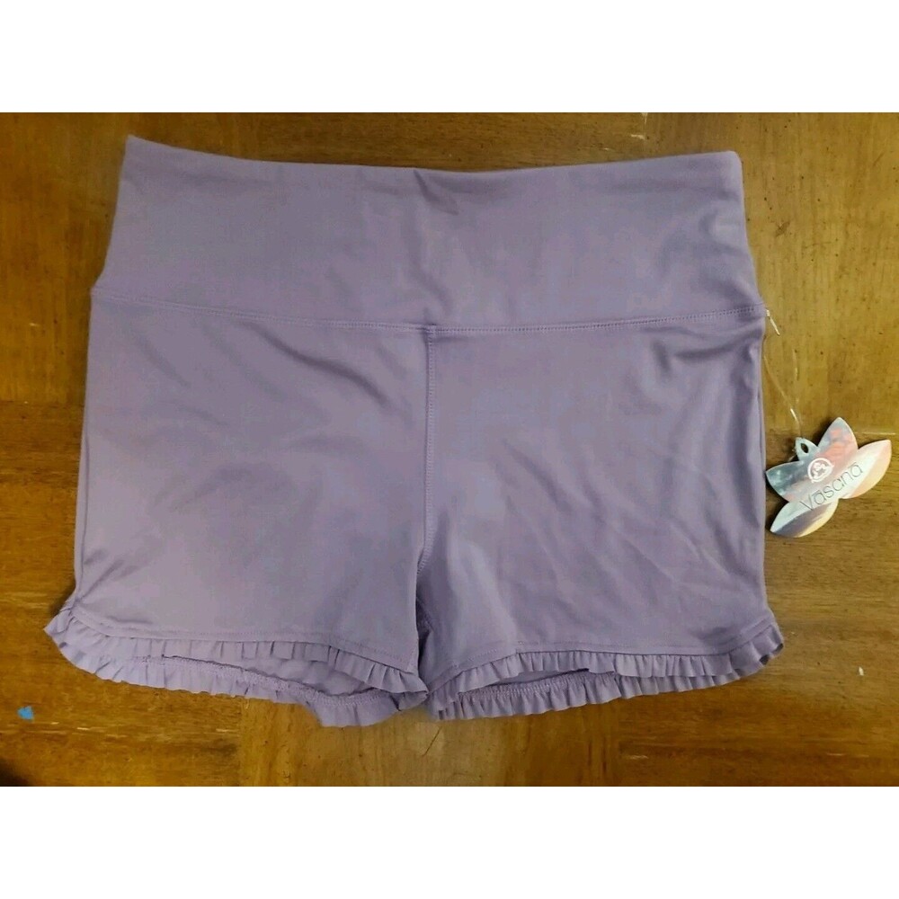 Vasana Orchid Purple Stretch Ruffled Hem High Waisted Pull-On Shorts Size XL NWT